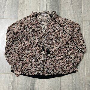Tart Sheer Floral Boho Blouse Crochet Details Tassels Ruffle Collar Size Small